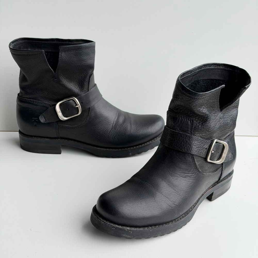 Frye Veronica Short Harness Boots Womens 7B Black Leather Engineer Moto Biker